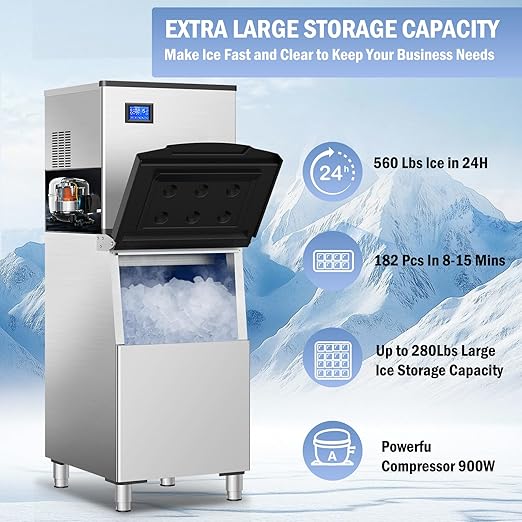 Commercial Ice Maker Machine 150Lbs/24H with 2 Water Inlet Modes, 36Pcs Ice Cubes in 8-15 Mins, Stainless Steel Under Counter/Freestanding Ice Machine with 25Lbs Storage Bin for Home/Shop/Office/Bar