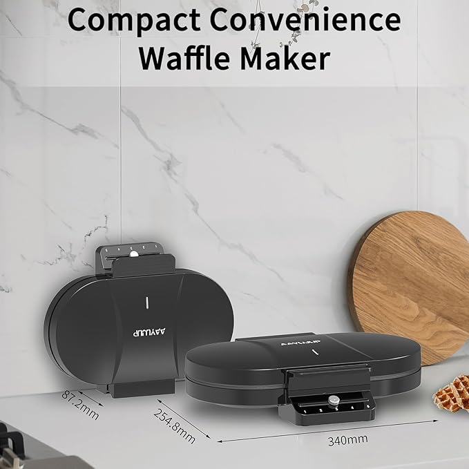 Electric Waffle Maker Heart-Shaped: 2 Non-Stick double-Side Heating Plates with 5-Setting Adjustable Browning Control for Fast Heating - No Flip Design & Compact Storage for Busy Families