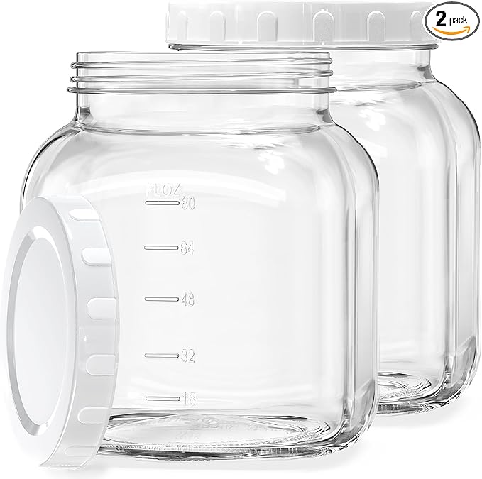 2 Pack 0.8 Gallon Glass Jar With Lid, 102 Oz Wide Mouth Mason Jars, Clear Glass Storage Jars With 2 Scale Marks, Canning Jars For Pickling, Rice, Sugar, Flour, Pasta