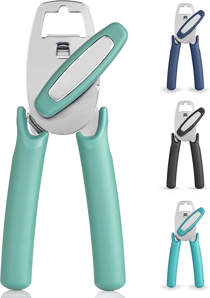 Zulay Kitchen Heavy Duty Stainless Steel Manual Can Opener – Ergonomic Soft Grip Handles, Smooth Edge Cutting Wheel & Large Built In Bottle Opener – Easy Turn Knob for Effortless Use - Mint