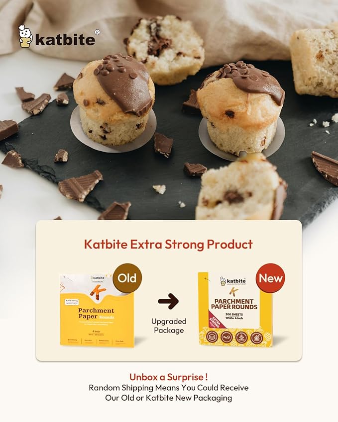 Katbite 4 Inch 400Pcs Parchment Paper Rounds, Round Parchment Paper for Cake Baking, Air Fryer Liners, Freezing, Tortilla Press(2 Pack of 200Pcs)