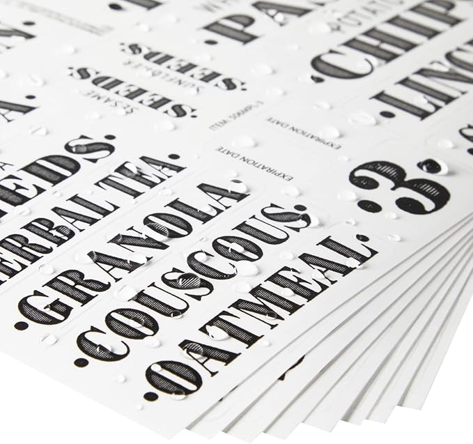 Talented Kitchen 154 Pantry Labels for Food Containers - Assorted Sizes & Black Bold Text on Clear Waterproof Vinyl - Preprinted Vintage Kitchen Labels & Farmhouse Style Pantry Organization