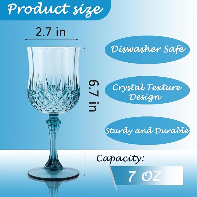 Plastic Wine Glasses，Plastic Goblets Vintage Style Cordial Drinking Glasses for Wedding Reception, Grand Event Party Supplies (24, Dusty Blue)