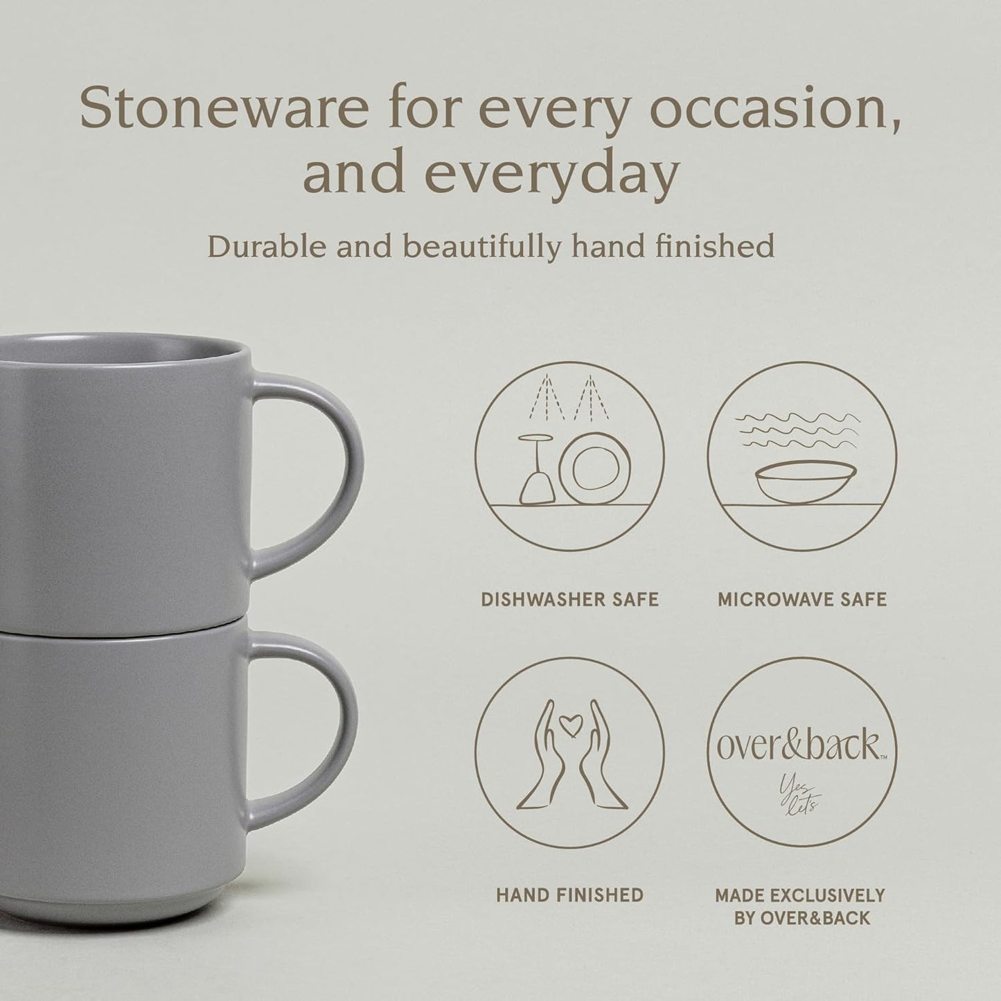 over&back Stackable Stoneware Coffee Mugs - 4-Piece Mug Set - Enjoy the Perfect Cup of Coffee, Tea, Latte, and More - Semi-Matte Charcoal - 14oz