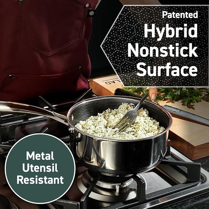 HexClad Hybrid Nonstick 3-Quart Saucepan with Tempered Glass Lid, Stay-Cool Handle, Dishwasher-Friendly, Oven-Safe Up to 900°F, Induction Ready, Compatible with All Cooktops