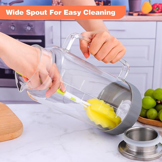 Aofmee 68oz Glass Pitcher with Lid, 2 Liter Water Carafe with Silicone Base and Precise Scale Line, Ice Tea Pitcher for Fridge, Anti-Slip Glass Jug for Sun Tea Juice Coffee Milk Beverage (Gray)