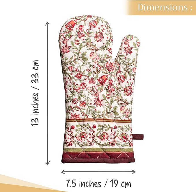 Maison d' Hermine Oven Gloves 100% Cotton Oven Mitt 7" x 13" with Loop Heat Resistant, BBQ, Cooking Gloves, Baking, Grilling, Kitchen, Handling Hot Pans (Pack of 1, Reveillon Au Jardin)