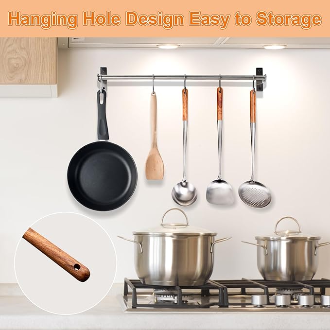 FJNATINH Wok Spatula and Ladle,Skimmer Ladle Tool Set, 17inches Spatula for Wok, 304 Stainless Steel Cooking Utensils