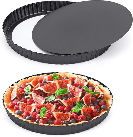 Beasea Tart Pan 10 Inch Removable Bottom, 2pcs 10 Inch Round Non Stick Pie Pans Carbon Steel Loose Base Bottom Tart Quiche Pie Tart Pans for Baking Fruit Cheese Tart Pie Desserts