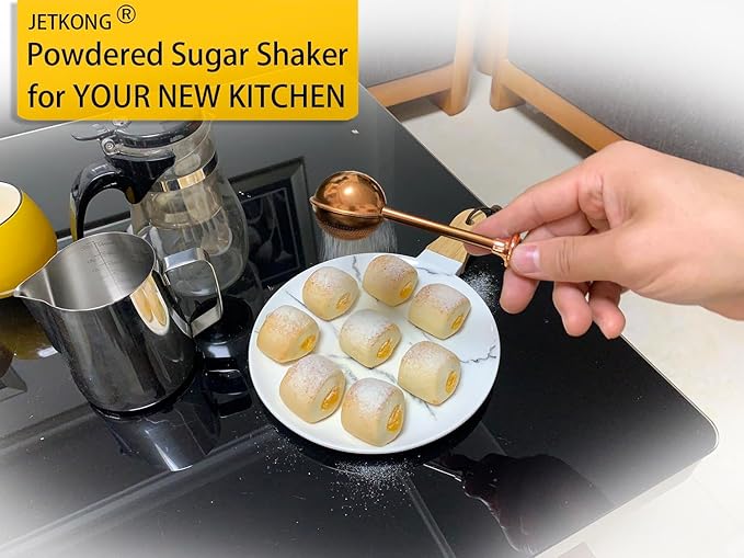 JETKONG Baker's Dusting Wand for Sugar, Flour and Spices, Stainless Steel Powdered Sugar Shaker Duster Sifter, Set of 2 (Brown)