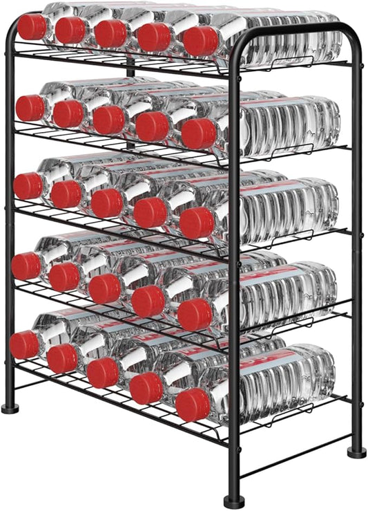 Water Bottle Organizer 5 Tier FreeStanding Water Bottle Storage Rack Metal Beverage Can Dispenser for Pantry, Kitchen Cabinet Countertop, Black