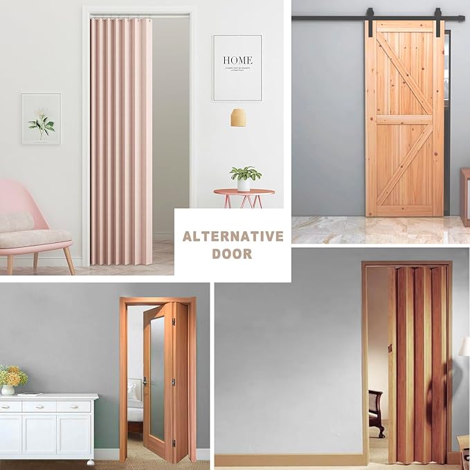 Vatge Accordion Style Doors Curtain - Pink Closet Curtains for Open Closet, 80 Inch Long Room Separation Curtains for Girls' Bedroom Door, and Open Closet Cover, 1 Panel with Tieback, W52 x L78, Pink