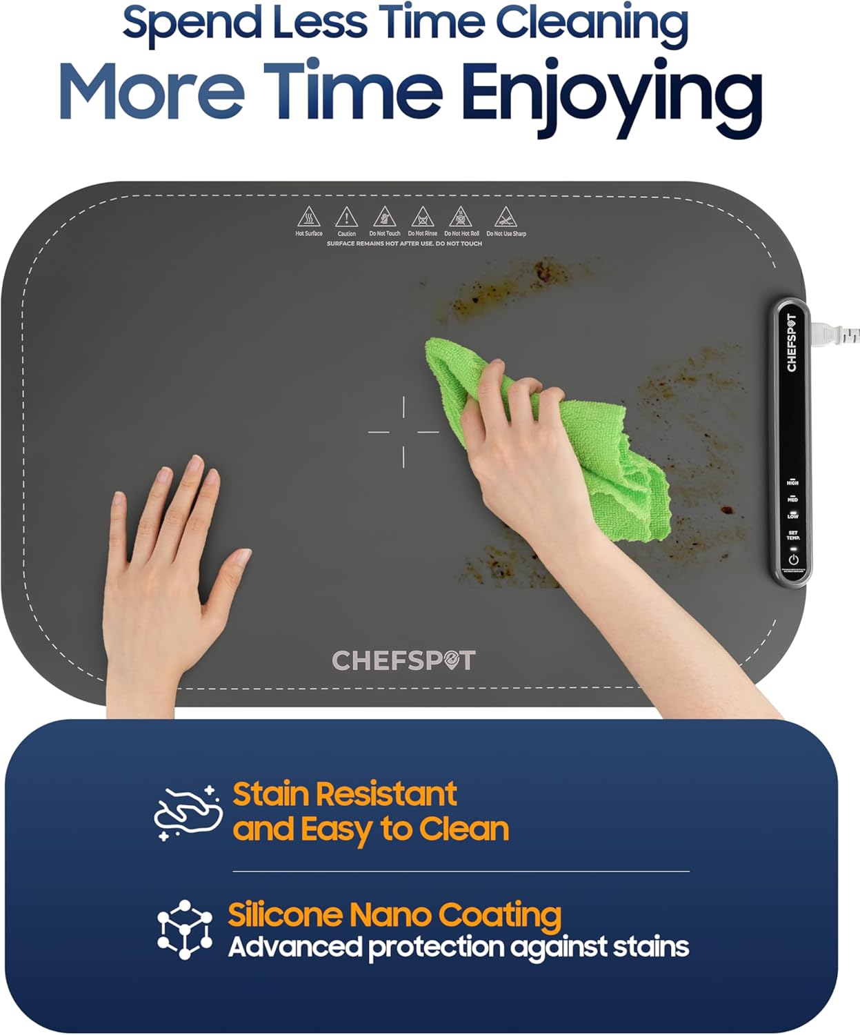 Foldable Food Warming Mat, 24x15″ Electric Buffet Tray with 3 Heat Settings, Auto Shut-Off, Roll-Up Portable Hot Plate for Parties, Countertop & Catering, Easy-Clean, with Carry Bag – Grey