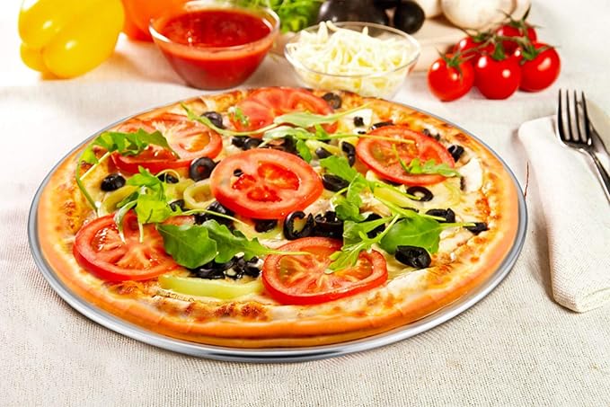 TeamFar Pizza Pan, 10” & 12” & 13.4”, 3 Pcs Pizza Pan Set Stainless Steel Pizza Pan Round Pizza Oven Pans Tray for Baking Serving, Healthy & Rust Free, Heavy Duty & Dishwasher Safe