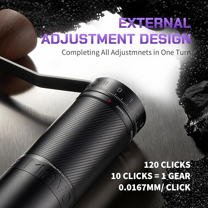 MAVO Manual Coffee Grinder, Phantox Pro Burr Coffee Grinder, Professional 45mm Stainless Steel Grinding Core, Capacity 30g, 120 Clicks Adjustment, Hand Coffee Grinder for Espresso, Pour Over, Silver