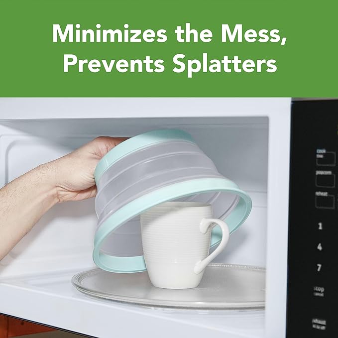 Tovolo Microwave Splatter Cover for Food, Small (Blue Haze) - Collapsible & Vented Silicone Splatter Guard Lid - Microwave Plate & Dish Cover with Handle - BPA-Free Kitchen Gadget for Meal Prep