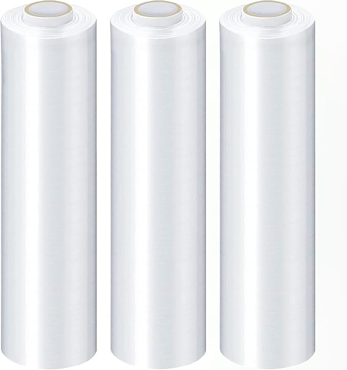 PSBM Stretch Wrap, 4 Pack, 18 Inch x 1000 Feet, 120 Gauge, Clear Plastic Cling, Cast Hand Stretch Film Rolls for Packaging Moving Packing Pallets