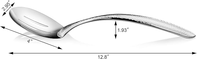 New Star Foodservice Mars Collection, Stainless Steel, 18/8 Hammered Hollow Handle Slotted Serving Spoon, 13-Inch, 4.8 Ounces