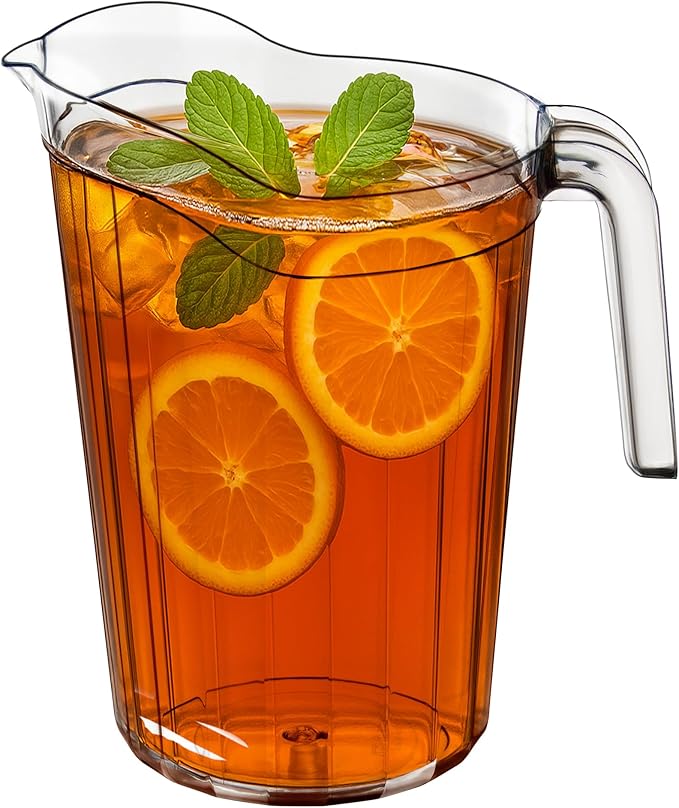 DecorRack 6 Pack - 75 oz Polycarbonate Plastic Pitcher Beverage Dispenser with Pour Spout Shatterproof Catering and Restaurant Serveware for Cold Drinks, Water, Lemonade, Beer, and Sangria (6 Pack)