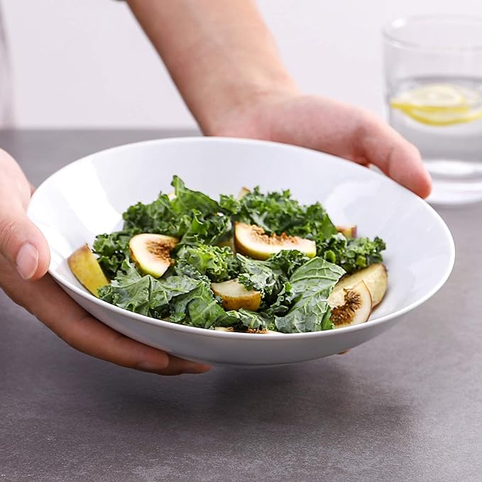 Y YHY 8" Pasta Bowls Set for 6, Porcelain 22oz Salad Bowls Set for Serving Soup, Pasta, Dinner, White Large Kitchen Bowl Plates, Microwave Dishwasher Safe