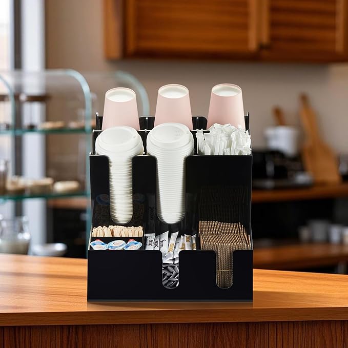 CURTA Modern Organized Coffee Condiment Organizer, 10-Compartment Coffee Condiment Station,Countertop Organizer for Home, Kitchen, Restaurant, Bar, Breakroom, Office