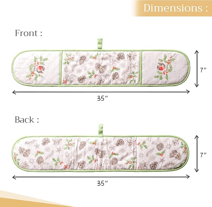 Maison d' Hermine Double Oven Mitts 100% Cotton 7"x35" Double Oven Mitt Heat Resistant BBQ Cooking Gloves with Loop, Baking, Grilling, Home, Kitchen, Handling Hot Pans (Christmas Dew)