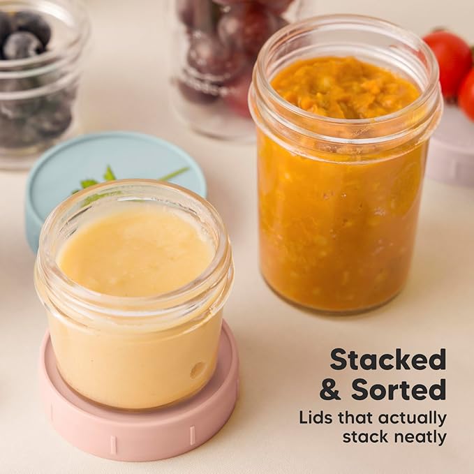 KeaBabies 4pk 8oz & 4pk 4oz Glass Baby Food Containers with Lids - Leak-Proof,Microwavable Small Glass Jars,Baby Purees & Toddler Snack Storage Containers,BPA-Free,Dishwasher & Freezer Safe(Musk Dusk)