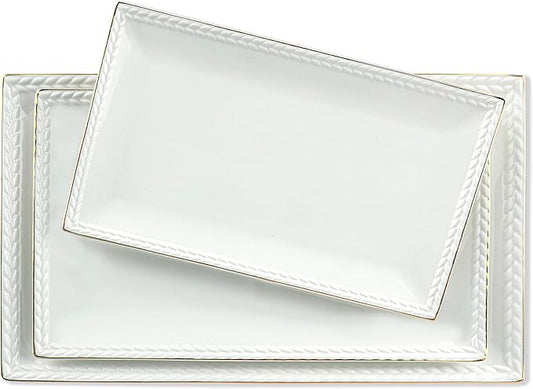 Kassel Ceramic Serving Platter Set | 14”/12” /10” Rectangular Serving Trays for Entertaining at Parties and Weddings | Oven Safe Large Serving Trays for Tacos, Steak, and Cake