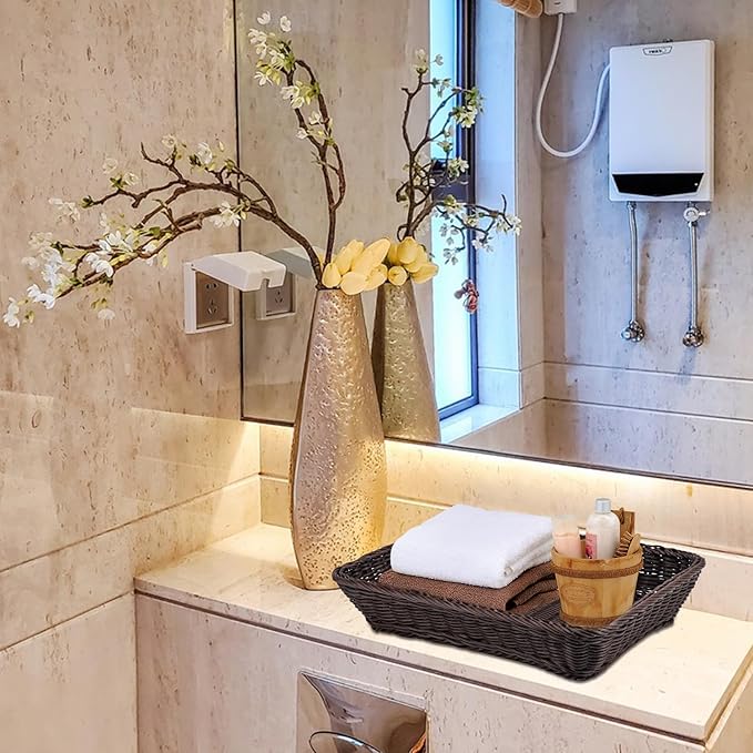 6 Pack 16 Inch Deep Coffee Wicker Bread Basket, Handmade Woven Organizer, Rectangular Fruit Baskets, Snack Basket Food Serving Baskets for Dining Table, Candies, Crackers, Fruit, Vegetables