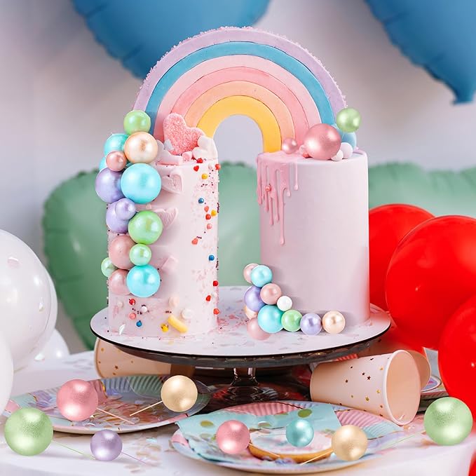 108 Pcs Balls Cake Topper DIY Cupcake Insert Foam Balloons for Cake Baking Wedding Anniversary Birthday Decoration(Gold,Yellow,Green,White,Blue,Purple,Multi Sizes)