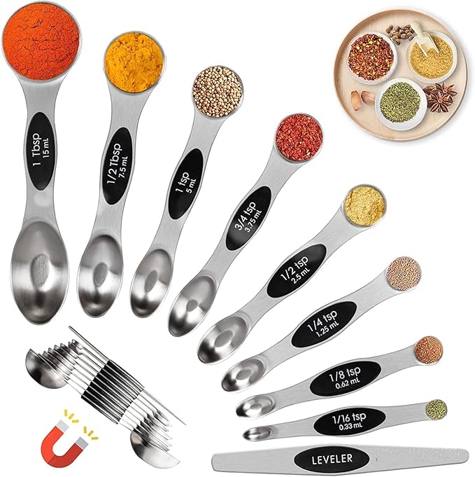 19 Pieces Measuring Cups and Spoons set, Includes 10 Stackable Measuring Cup with Lid and 9 Magnetic Measuring Spoons, Tablespoon for Liquid and Dry, BPA Free, Dishwasher Safe (Black)