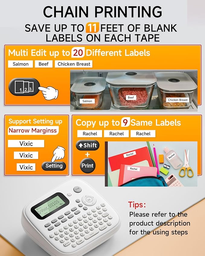 Label Maker Machine, D210S Label Maker Machine with Tapes Waterproof, Handheld Label Machine with Keyboard Powered by USB-C, Labeler with Chain Print Reduce Wastes for Home Office Organization