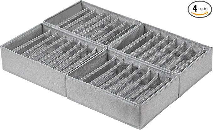 Qozary 4 Pack Drawer Organizers for Clothing, 8 Grids Foldable Closet Organizers and Storage Bins for Bedroom, Dresser Organizer Boxes for Thin T-shirts, Tank Tops, Camisoles, Tights, Leggings