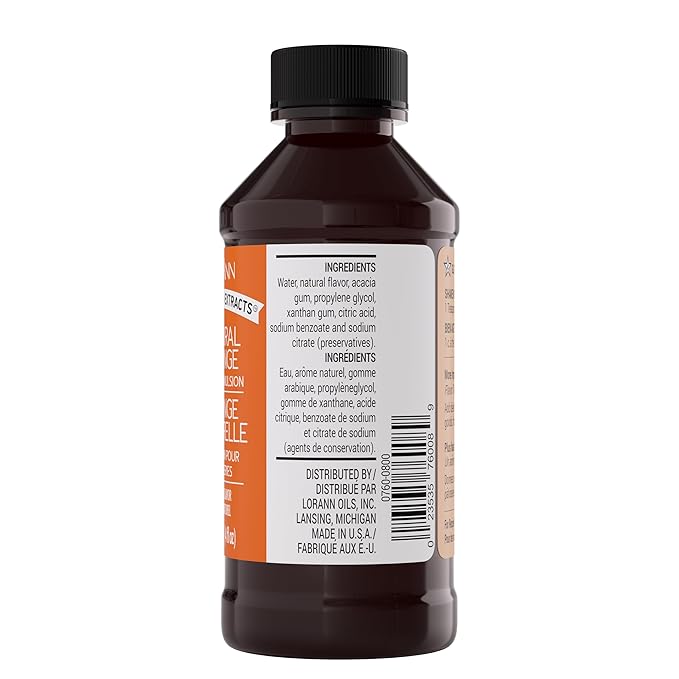 LorAnn Oils Orange Bakery Emulsion: True Essence, Ideal for Boosting Fruit Tones in Cakes, Cookies & Desserts, Gluten-Free, Keto-Friendly, Extract Substitute Essential for Your Kitchen, 4 Oz