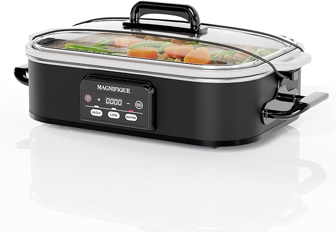 Magnifique 4 Quart Casserole Digital Slow Cooker, Premium Ceramic Bakeware for Oven, Dishwasher Safe Baking Dish,Black