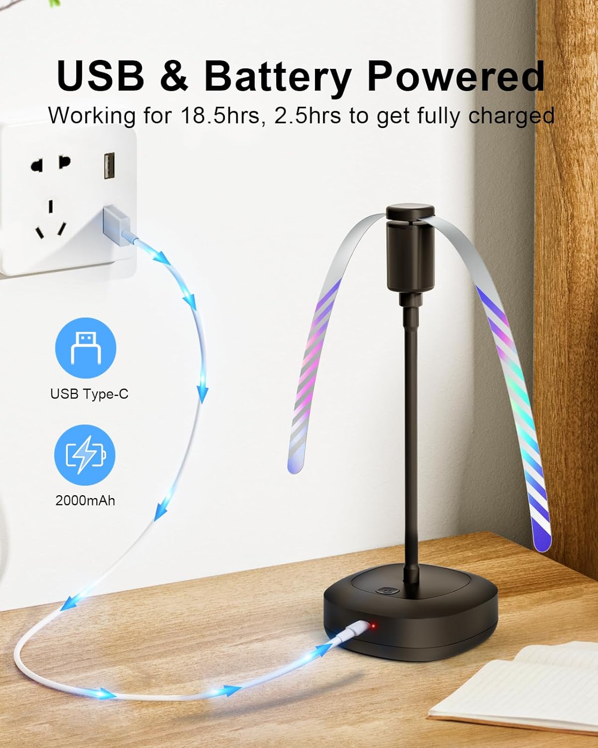 4 Pack Food Table Fan, 2000mAh USB Powered Rechargeable Food Fan, Portable Fan with Flexible Goose-Neck and Soft Blades for BBQ, Patio, Party