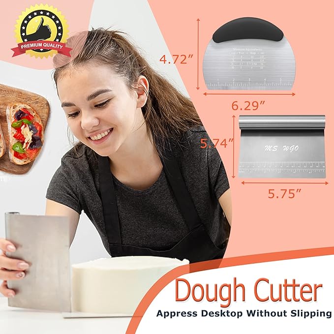 Dough Scraper Cutter Pastry Pizza Cutter Stainless Steel Tool with Scale Ruler, Kitchen Tool for Baking Cookie Dough Vegetable Bread