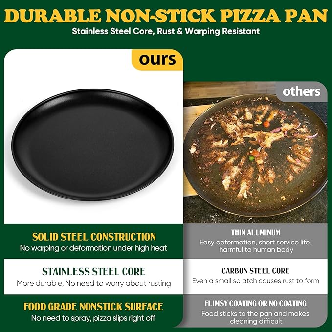E-far 10 Inch Pizza Pan Set of 2, Nonstick Pizza Pie Pan Tray Platter, Metal Round Baking Sheet Cooking Pan for Oven, Durable & Stainless Steel Core
