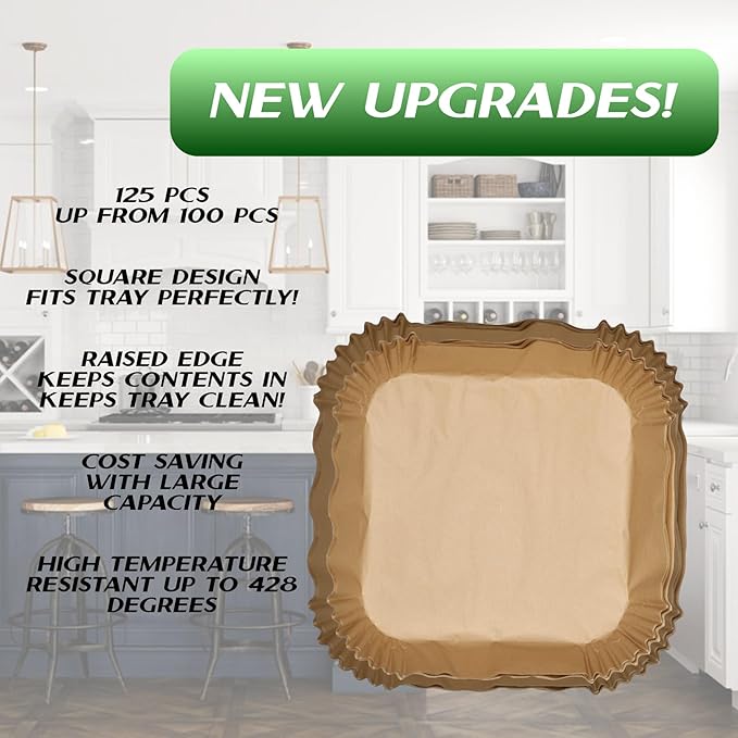 Air Fryer Liners Disposable – 125 pk 8" Unbleached Non-Stick Parchment Paper, Fits 5-8 QT Basket, Air Fryer Liners | Airfryer Liners