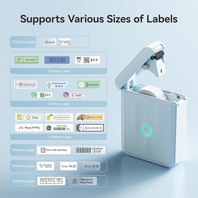 NIIMBOT D110 New Version Label Maker Machine with Tape, Handheld Bluetooth Label Printer, Mini Thermal Printer, Sticker Maker for Organizing Home Kitchen School, Blue