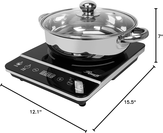 Rosewill Induction Cooker 1800 Watt, Induction Cooktop, Electric Burner with Stainless Steel Pot 10" 3.5 QT 18-8, RHAI-13001