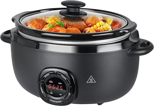 7-Quart Oval Slow Cooker Electric with Nonstick Removable Pot, 3 Temp Settings, Programmable, Dishwasher Safe