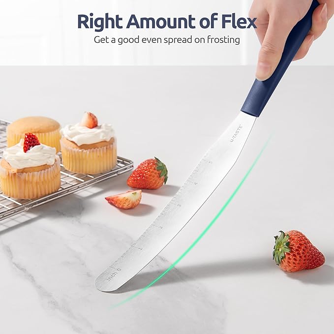 U-Taste 8in Cake Icing Spatula: Flexible Decorating Frosting Knife with Straight Thinner Stainless Steel Blade, Smooth Spreading Tools with Comfortable PP Handle for Cream, Cupcake (Midnight Blue)