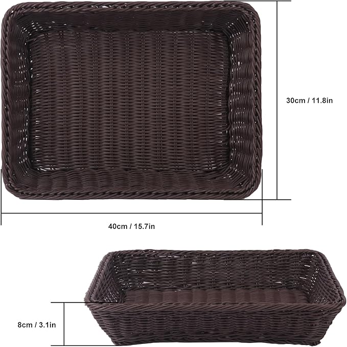 6 Pack 16 Inch Deep Coffee Wicker Bread Basket, Handmade Woven Organizer, Rectangular Fruit Baskets, Snack Basket Food Serving Baskets for Dining Table, Candies, Crackers, Fruit, Vegetables