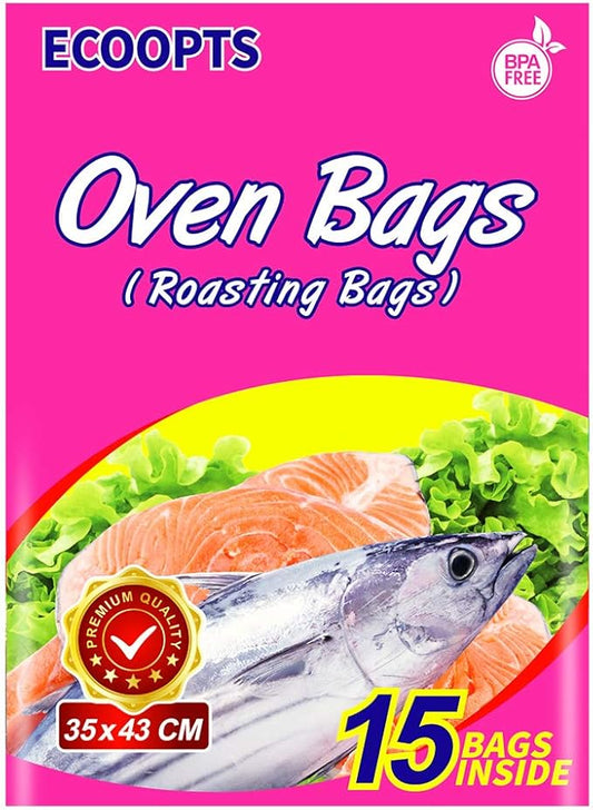 ECOOPTS Oven Bags Cooking Roasting Bags for Chicken Meat Ham Seafood Vegetable - 15 PCS (13.8 x 17 IN)