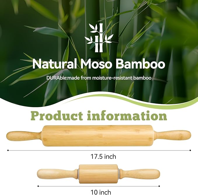 2 Pack（10 inch &17.5 inch） Wooden Rolling Pin for Baking - Long Dough Roller for All Baking Needs