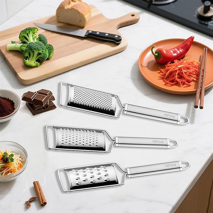 Stainless Steel Cheese Grater Set, Zester Set of 3 Kitchen Grater Lemon Zester for Kitchen, Suitable for Vegetable, Fruit, Chocolate