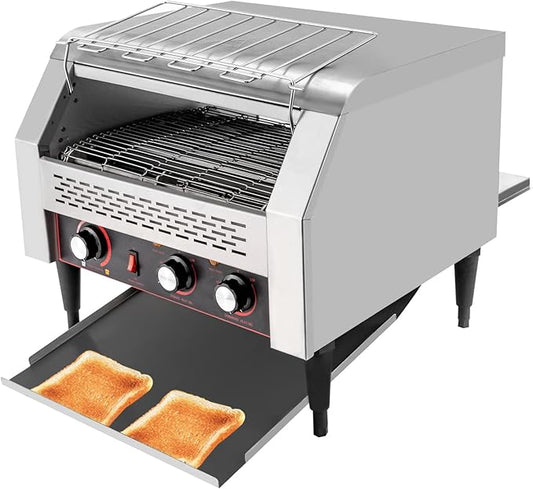 Commercial Conveyor Toaster 450 Slices/Hour Stainless Steel Conveyor Toaster 2600W Electric Toasters Oven Heavy Duty Countertop Restaurant Toaster for Cafes Bun Bagel Bread