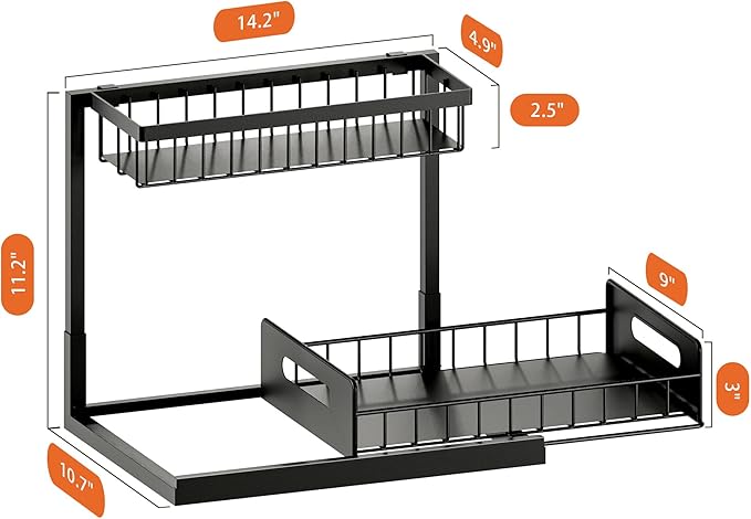 VUSIGN Under Sink Organizer, 2 Tier Pull Out Bathroom Cabinet Organizer, Under Kitchen Sink Organizers and Storage, Under Sink Shelf,2 Pack, Black