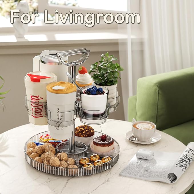 Rotating Stanley Cup Holder, Portable Water Bottle Organizer for 6 Stanley 40 oz & Mug, Adjustable Lazy Susan Organizer for Table Top Cabinet Home Countertop Pantry Shelf Tumbler Lid Organizer